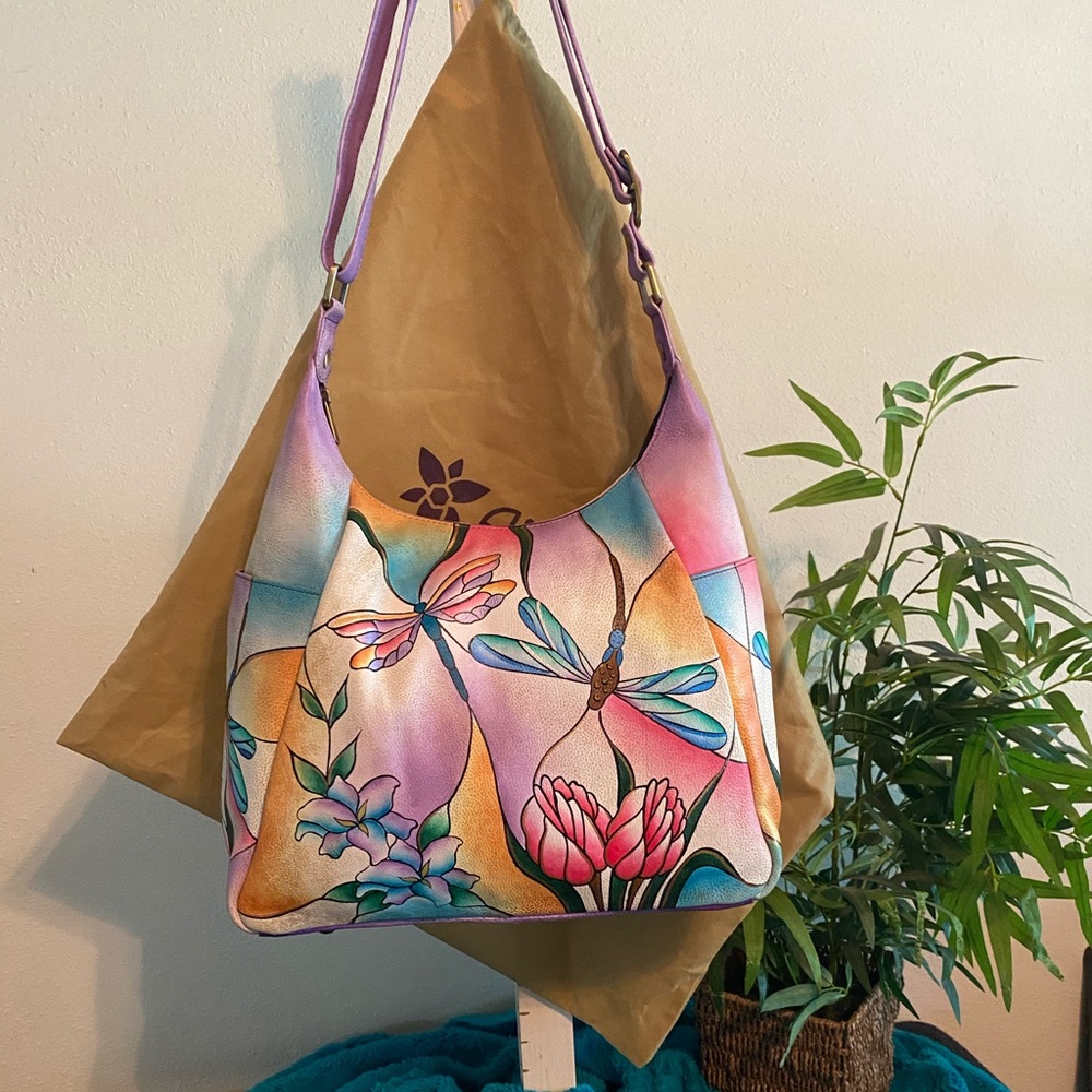 Anuschka Dragonfly Glass Painting Purse